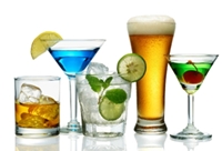 various type of alcoholic drinks isolated on white